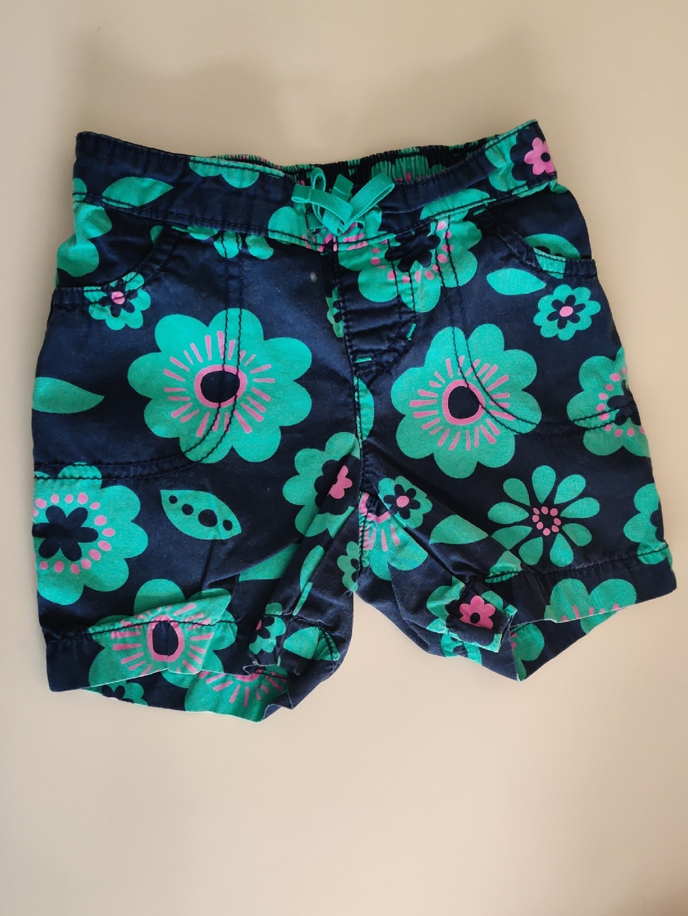 Jumping beans Navy Floral Drawstring Shorts - Teal & Pink 100% Cotton - Size 3T